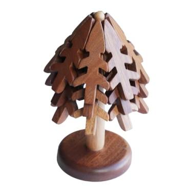 Imagem de SiaBiced Trivets de madeira conjunto coasters decorativo resistente prato esteira de mesa de madeira pote titular trivets para placas restaurantes