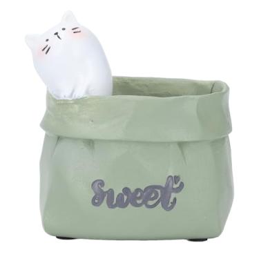 Imagem de Porta-lápis de caneta, suporte de resina de animais fofos para mesa, pequeno vaso de suculentas para quarto, escritório, enfeite de mesa (gato)