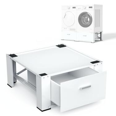 Imagem de YAFF Pedestal universal de lavanderia de 71 cm com gavetas e painel superior, pedestais de lavanderia para lavadora e secadora de roupas, elevador de aço para máquina de lavar (branco)