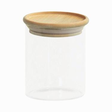 Imagem de Pote De Vidro Com Tampa De Bambu Oikos 400ml Hermético Redondo Empilhável