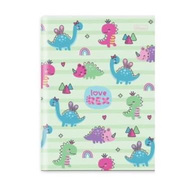 Imagem de Caderno Brochura Pequeno 1 Matéria 80 Folhas Love Rex Cadersil - Coleção Fofa Dinossauro Animais 14,2x20,4cm (Verde)
