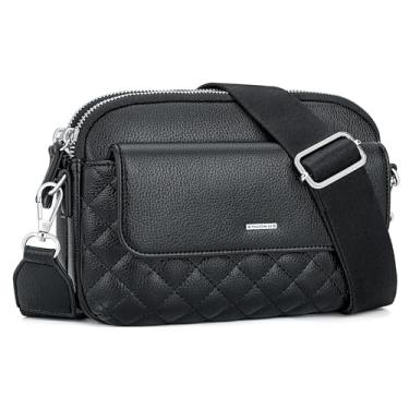Imagem de nuoku Bolsa transversal pequena para mulheres, bolsa transversal com zíper duplo para mulheres, tamanho pequeno com bolso para telefone, Preto