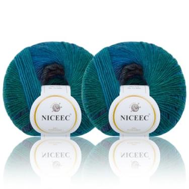 Imagem de NICEEC 2 novelos de fio macio arco-íris 100% lã gradiente multicolorida para tricô de crochê comprimento total 180 m × 2 (196 m × 2,50 g × 2)-8#