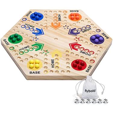 Imagem de Jogo de tabuleiro Aggravation Original Marble Game Wahoo Jogo de Tabuleiro Pintado Dupla Face 6 e 4 Jogadores, Jogo de Tabuleiro Rápido de Madeira com 6 Cores 24 Mármores, 6 Dados e Bolsa de Veludo para Adultos e Crianças Família