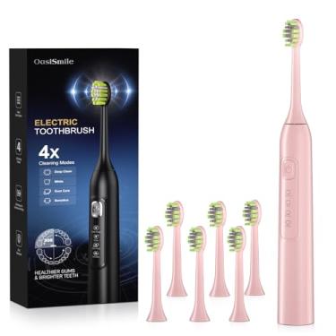 Imagem de Escova de dentes elétrica para adultos, escova de dentes sônica de limpeza profunda 42000 VPM com 6 cabeças de escova Dupont, 4 modos, escovas de dentes recarregáveis IPX7 à prova d'água por 120 dias