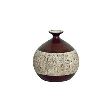 Imagem de Vaso Pequeno Decorativo de Cerâmica para Mesa Maia Marrom e Palha 17x16 cm