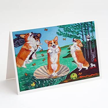 Imagem de Caroline's Treasures 7319GCA7P Cartões de felicitações e envelopes Corgi Nascimento de Vênus, pacote com 8, 7 x 5, multicolorido