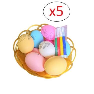 Imagem de 5 Cestas Páscoa Personalizar Colorir 50 Ovos + Canetinha - Lynx