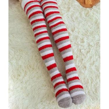 Imagem de Kit 3 Pares Meia Felpuda Listradas Inverno Frio Cano Longo 70cm (36a41