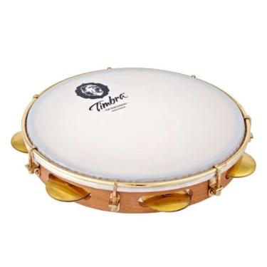 Imagem de Pandeiro Timbra Profissional 10 Pol Formica Freijo C/Aro Niquelado Pele Leitosa C/Capa 8628F