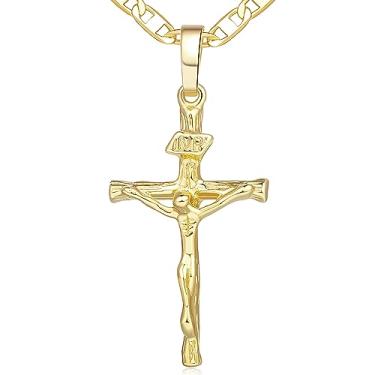 Imagem de varger Colar de cruz de ouro 14K para mulheres, colar de crucifixo, pingente de ouro, 45 cm, one size, Ouro, Sem Pedra Preciosa
