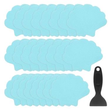 Imagem de HARFINGTON 24 peças adesivos antiderrapantes para banheira piso de chuveiro 9,4 cm fita adesiva antiderrapante estilo concha decalques com raspador para banheiro cozinha banheira degraus escadas, azul