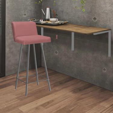 Imagem de Kit Mesa Suspensa de Parede Fixa mdf Rústico + 1 Banqueta Lexi Ferro Cinza Suede Rose -...