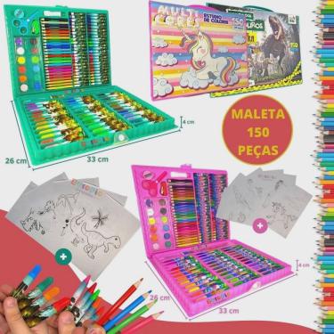 Imagem de Estojo Escolar Infantil Kit Maleta de Colorir e Desenhar Dinossauro 150 Peças