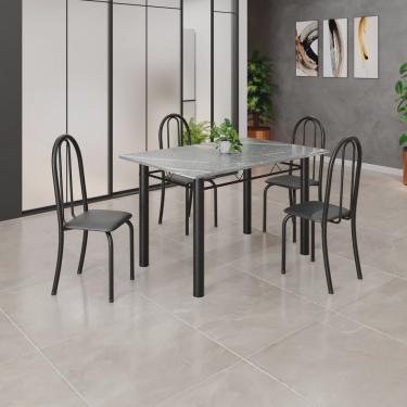 Imagem de Conjunto de Mesa Tubular 120cm X 75cm Tampo em Granito Topázio com 4 Cadeiras Iris Preto