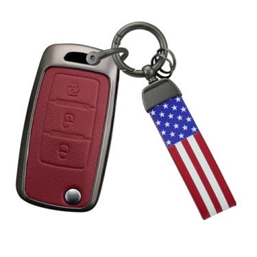 Imagem de HIBEYO Capa de chaveiro inteligente compatível com Dongfeng DFM Aeolus AX7 AX5 AX4 AX3 Glory 360 370 580 Cefiro MX6 Capa de couro e acessórios de liga com chaveiros da bandeira dos EUA - B tipo