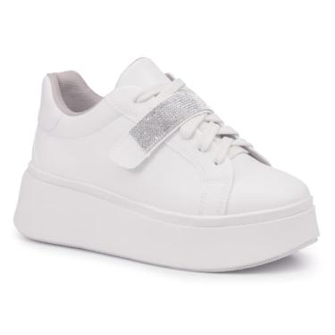 Imagem de Tênis Feminino Casual Branco Plataforma Sola Alta com Tira de Strass Removível Opção Básica Moda Blogueira Original Estilo Conforto (Branco, BR, Adulto, Numérico, 34)