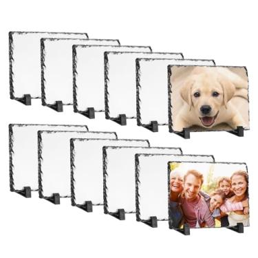 Imagem de PATIKIL Blocos de ardósia de sublimação, 6 peças de moldura retangular de sublimação de pedra placa de sublimação para fazer memorial para um amigo, cão, presente personalizado, branco, 19,8 x 30 cm