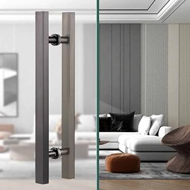 Imagem de Maçaneta de porta de vidro deslizante, puxadores longos de portão de entrada de aço inoxidável quadrado, puxadores de porta de celeiro externos comerciais modernos (cor: ouro, tamanho: 150 cm/59 pol