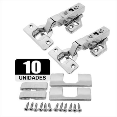 Imagem de Kit C/10 Dobradiça ClipOn SoftClose Aço Inox Curva Cp Caneco - Tradest