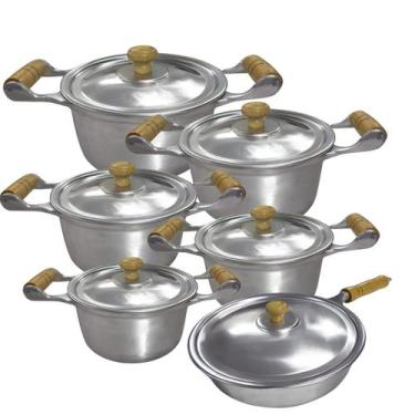 Imagem de Jogo de Panelas Alumínio Batido Fundido 6 Peças Polida Grossa com Tamp