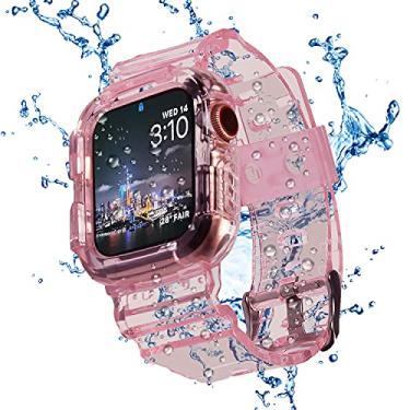 Imagem de Blingbrione Pulseira compatível com Apple Watch com capa de 41 mm/38 mm/40 mm, pulseira rosa claro gelatinosa de silicone TPU macio com capa protetora à prova de choque para iPhone Watch séries 9, 8, 7, 6, 5, 4, 3, 2, 1 SE, iwatch Sport para mulheres e meninas e crianças (rosa cristal)