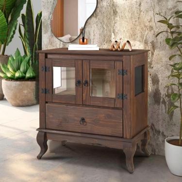 Imagem de Balcão 2 Portas Vidro Lateral Madeira Maciça D120VL Shop JM