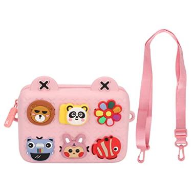 Imagem de FBGAGH Bolsa infantil de ombro único para câmera faça você mesmo, decoração de desenho animado com absorção de choque, bolsa mensageiro (rosa)