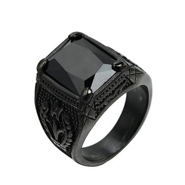 Imagem de PMTIER Anel masculino de aço inoxidável vintage zircônia cúbica quadrada multicolorida com sinete, Metal, Metal