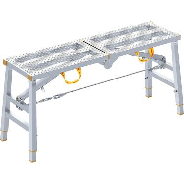 Imagem de Plataforma De Trabalho Andaime Antiderrapante Com Pés De Trabalho Ajustáveis Em Altura, Escada De Teca Para Uso Doméstico/construção, Andaime De Pintores/plata, One Color, 140x30cm(55 1/8"x11 3/4")