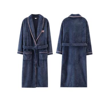 Imagem de LVTFCO Roupão de dormir feminino outono e inverno pijama de veludo coral grosso longo roupão de banho quente flanela roupa de casa, azul, G