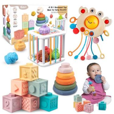 Imagem de Blocos de empilhamento Montessori Toy Plunack 4 em 1 para bebês de 6 a