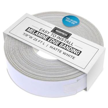 Imagem de 22 mm, fita adesiva branca de melamina pré-colada – rolo de 7,5 metros – Passar a ferro para fácil aplicação – cobrirá a borda de um painel padrão de MDF