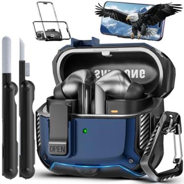 Imagem de MCTOPZO Com suporte de telefone para Samsung Galaxy Buds3 FE (2025)/Buds3 Pro (2024)/Buds 3 (2024), com clipe de bloqueio seguro e kit de limpeza, design de proteção de fibra de carbono à prova de