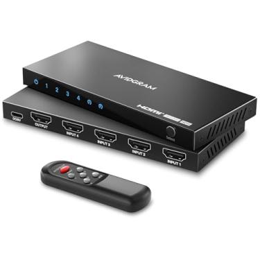Imagem de HDMI 2.1 Switch 8K 60Hz, AVIDGRAM HDMI Switcher 4 em 1 Out com Controle Remoto IR, 4 Portas 4K 120Hz Hub Seletor Automático HDMI Suporta 8K 48Gbps para Xbox Series X PS4 Pro PS5 Roku UHD TV Monitor Projetor