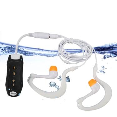 Imagem de Leitor de MP3 impermeável para natação, fone de ouvido com memória IPX8 8G, revestido de borracha, leitor USB com fone de ouvido, para natação, mergulho, corrida, ciclismo (preto)