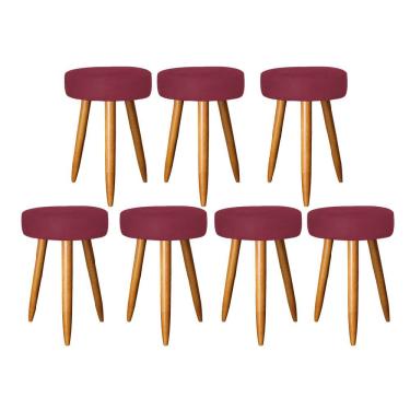 Imagem de Kit 07 Banqueta Alta Julia 50Cm Bar Cozinha Bistrô Pé Palito Castanho Suede Bordô