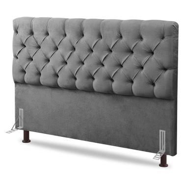 Imagem de Cabeceira Para Cama Box Lylla King Size Linho Capitonê 195x126x9cm Cinza Desk Design