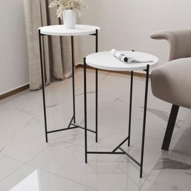 Imagem de Mesa Lateral Redonda áquila Preta Tampo Branco - Cor: Branco