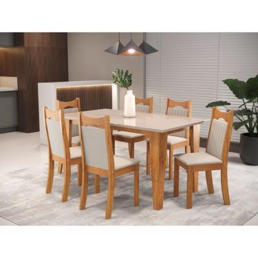 Imagem de Mesa De Jantar Retangular Navidad Com 6 Cadeiras Dalas Mel-marfim-off White
