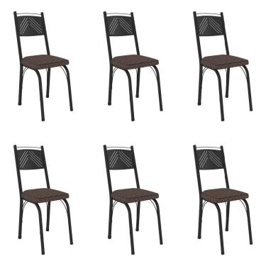 Imagem de Kit 6 Cadeiras De Cozinha Virginia Estampado Tecelão Cacau Pés De Ferro Preto - Pallazio