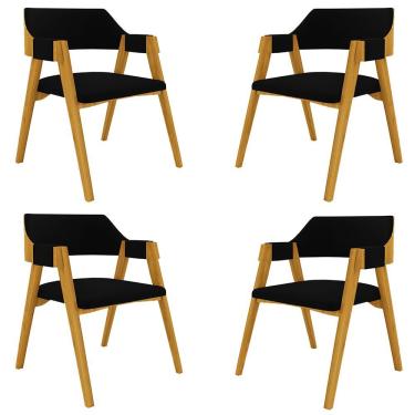 Imagem de Kit 4 Cadeiras Sala De Jantar E Jogos Carteados Madeira Maciça Poker Veludo Preto-mel G42 - Gran Belo