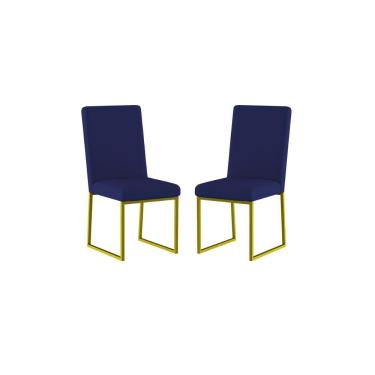 Imagem de Kit 2 Cadeiras Para Mesa De Jantar Base Industrial Dourado Balaqui Azul Marinho