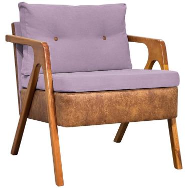 Imagem de Poltrona Linho Moderna Laura Corino Com Linho Pé Castanho - Rosê, Linho