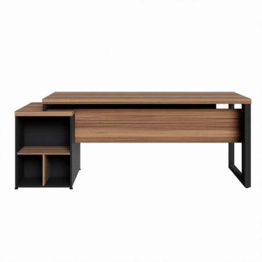 Imagem de Mesa Diretor Office 170-192cm Com Gaveteiro Pé Quadro Nogal-preto