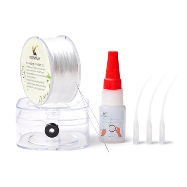 Imagem de KONMAY Kit Para Fazer Pulseiras De Cordão Elástico Plano 0,8 Mm - Inclui 1 Rolo Transparente Contas, Cola Fixação Nós, Gotejamento E Agulhas