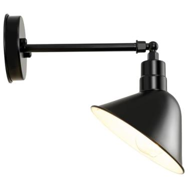 Imagem de METOJIA Luminária De Sinalização Gooseneck-Barn Para Área Externa E Loja - Abajur Ângulo 8" Com Cúpula, Pequena Parede Estilo Antigo, Iluminação Fazenda, Preto, Exterior Branco, Interior