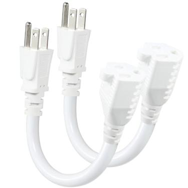 Imagem de KUNCAN Cabo De Extensão Energia Curto - 15A 6" 3 Pinos, Economizador Tomada, 1875W 14Awg/3C Sjtw Para Serviço Pesado (Nema 5-15P Nema 5-15R) Uso Interno/Externo, Branco, Pacote Com 2