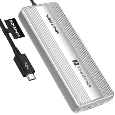 Imagem de WAVLINK Driver SSD externo Thunerbolt 5 M.2 NVMe de 2 TB, unidade SSD externa ultrarrápida de 80 Gbps com ventilador de resfriamento e gabinete de dissipador de calor de alumínio, certificado