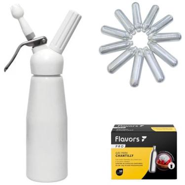 Imagem de Sifão Garrafa De Chantilly Branca 500ml + 10 Ampolas Gás FPRO - FLAVOR